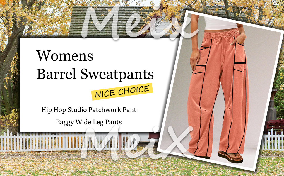 Barrel Pants Women Baggy Wide Leg Pants with Pockets Stiching Summer Elastic High Waisted Harem Pant