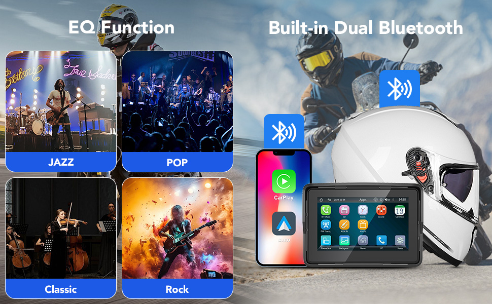 YZW Motorcycle GPS Carplay Screen, Wireless CarPlay & Android Auto Car Stereo for Motorbike 3