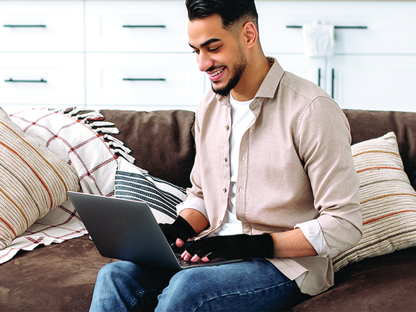 working at home with gloves