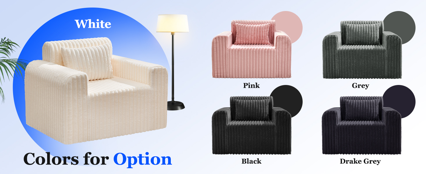 Hobestluk Single Sofa Foam Couch Sofa for Small Spaces Comfy Sofas with Removable Cover Furry Couch with Pillows for Living Room, Bedroom, Apartment, Office (White, Standard) 14 color options for Hobestluk single sofa couch chairs