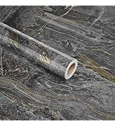 STICKEEP Black Gold Marble Contact Paper Peel and Stick Counterops Waterproof Marble Wallpaper Gl...