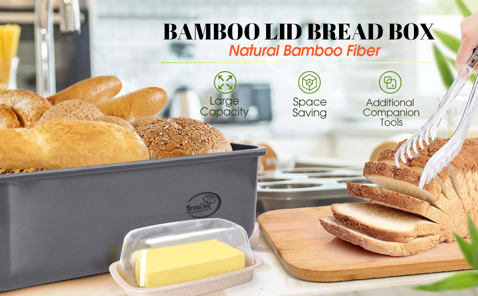 Midyb Bread Box, Grey Bread Box for Kitchen Countertop