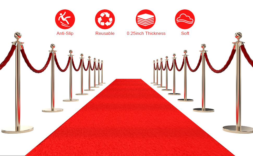 Red Carpet Runner for Party Aisle Rug 2.6x15ft 0.25in