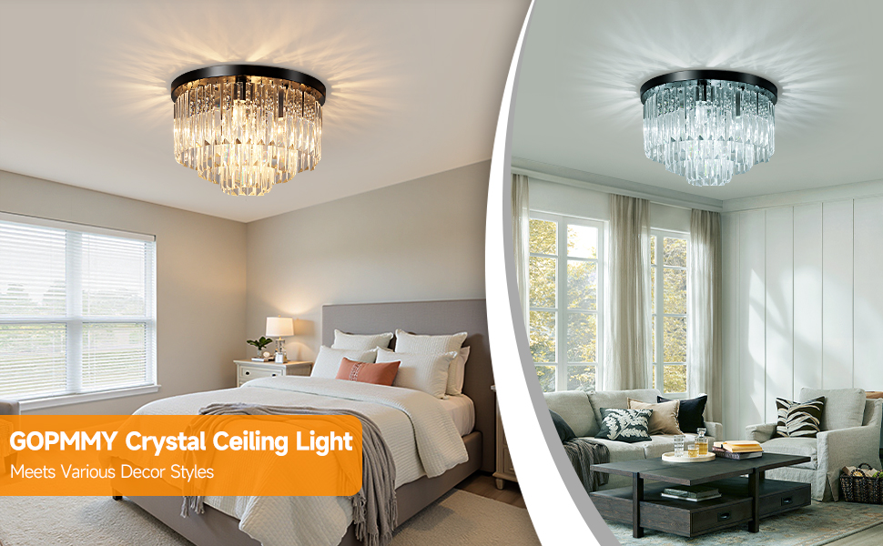 5-Lights Modern Crystal Chandelier Flush Mount Round Ceiling Light Fixtures