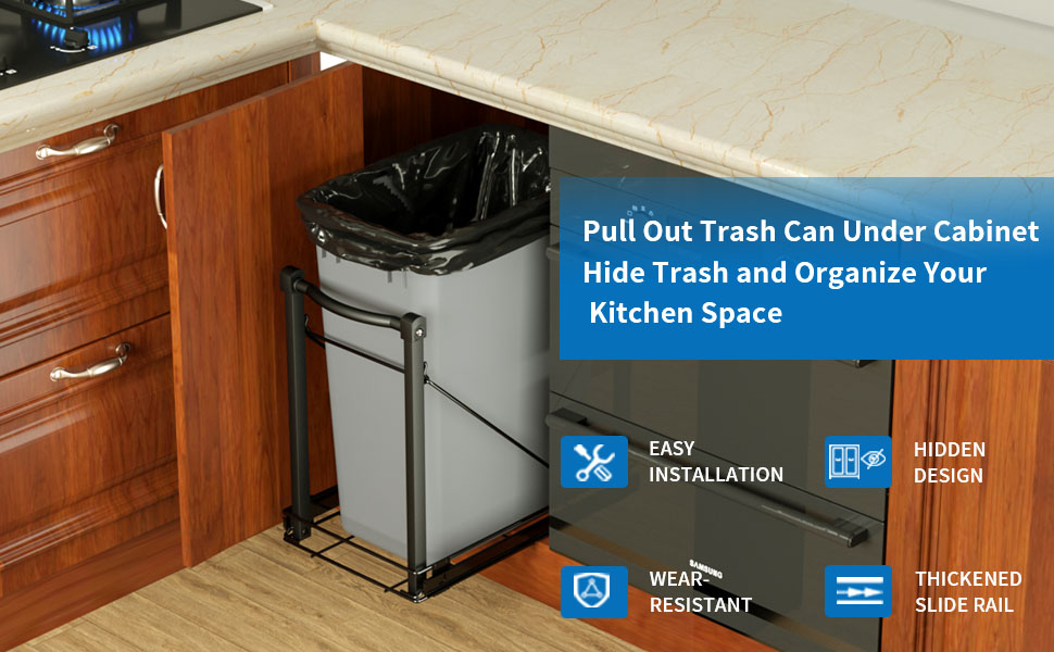Pull Out Trash Can Under with Soft Close Rail,Under