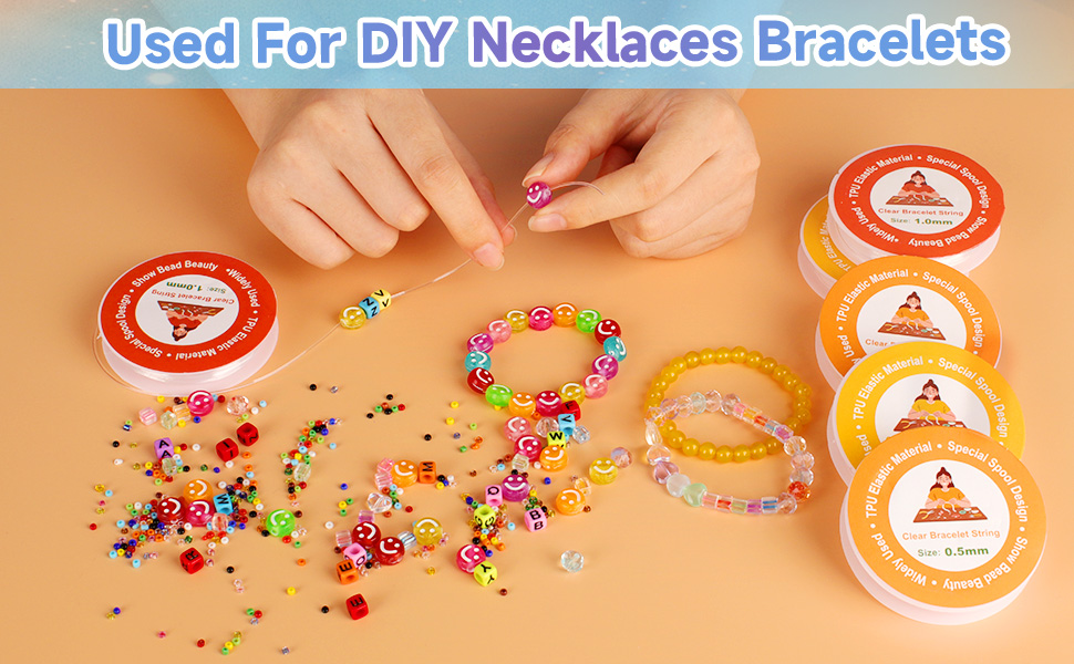 Alyvisun 6 Pcs Clear Bracelet String, (0.5mm, 0.8mm & 1mm) Elastic