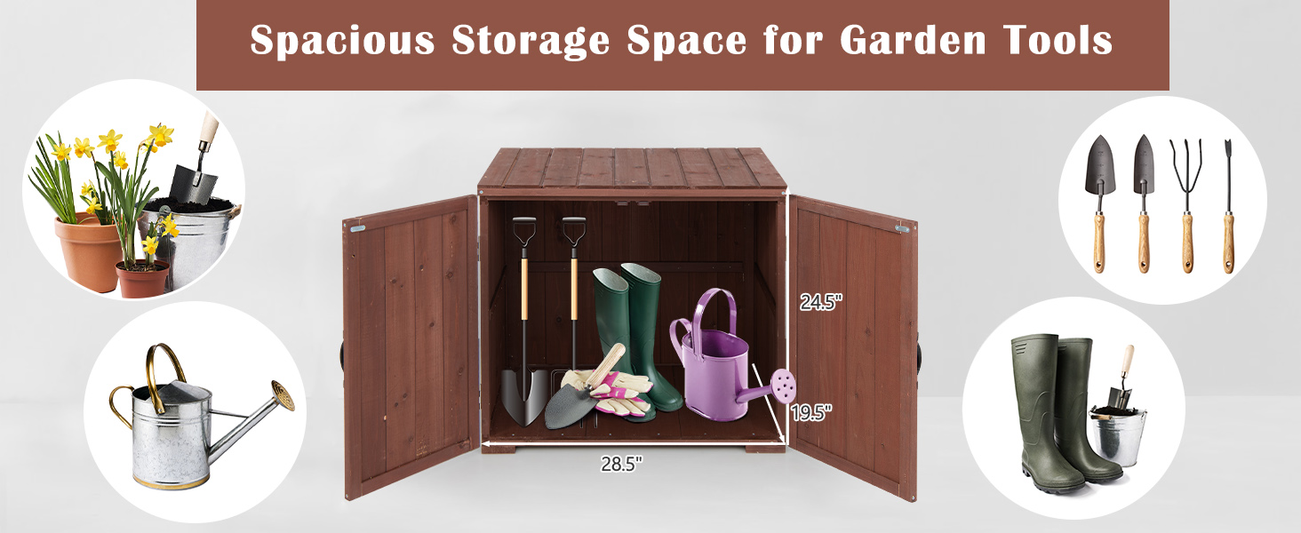Outdoor Storage Cabinet, Wood Garden Tool Shed with Doors for Patio Backyard