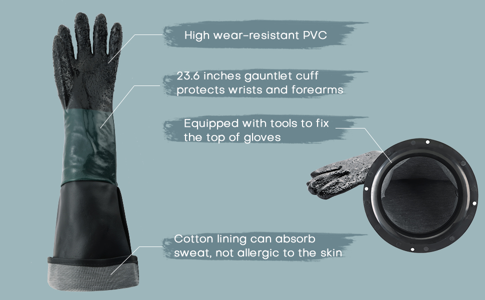 FLKQC Rubber Sandblasting Gloves 1 Pair 23.6" Blast Protection Gloves