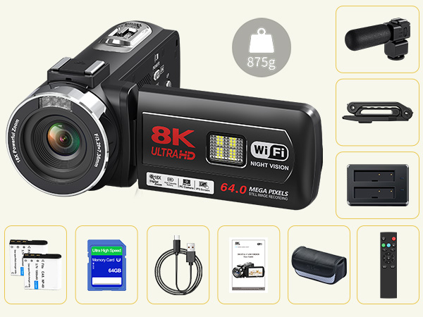 Amazon | ビデオカメラ 8K 64MP WIFI機能 18Xデジタルズーム YouTube