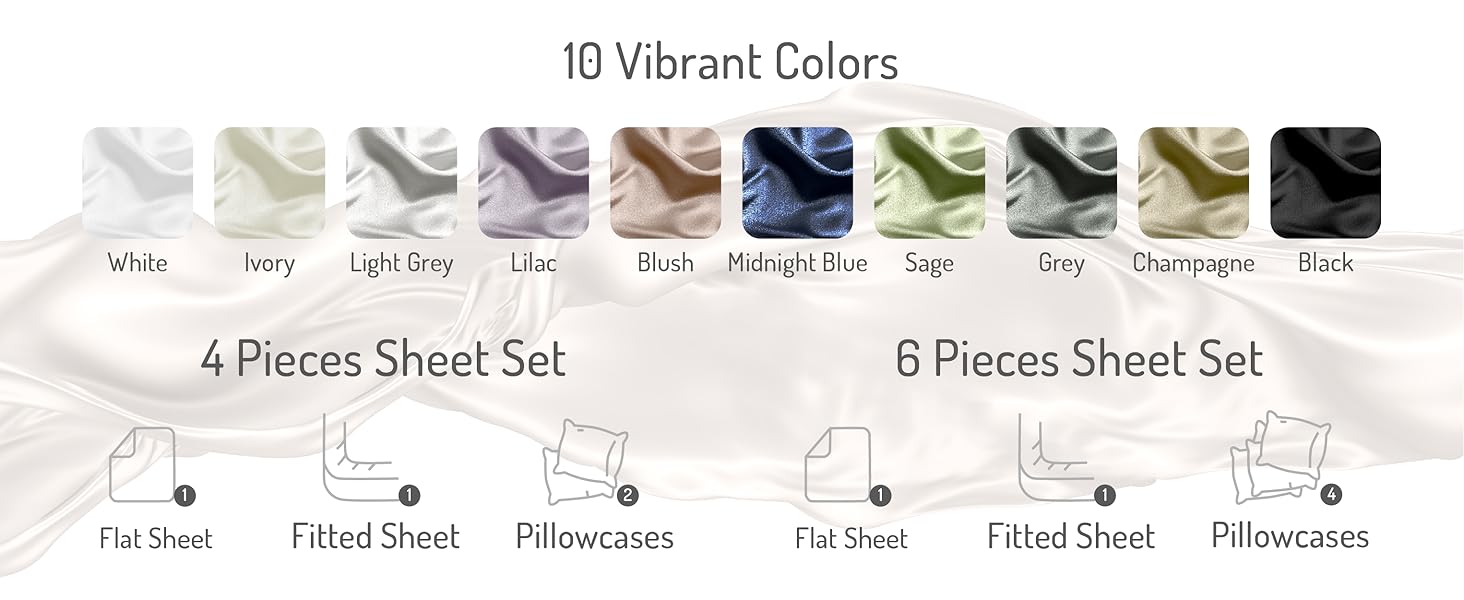 Degrees of Comfort Satin Bed Sheets Set King Size 6 Pcs