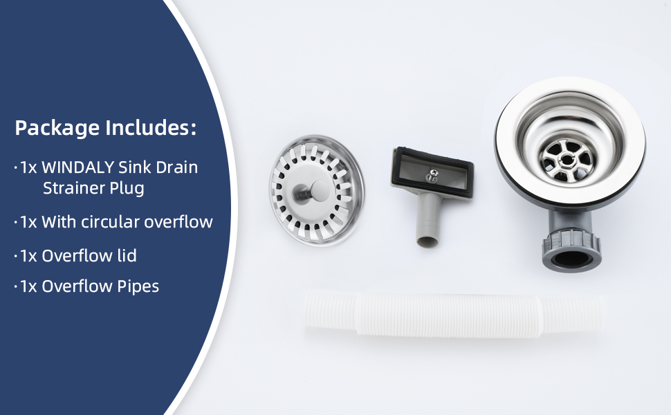 WINDALY Kitchen Sink Waste Kit with Overflow, 114mm Stainless Steel