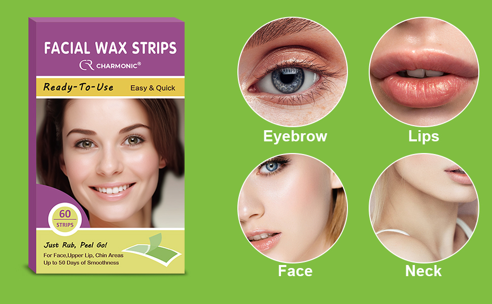 Charmonic Facial Wax Strips60 Strips, Facial Hair Removal