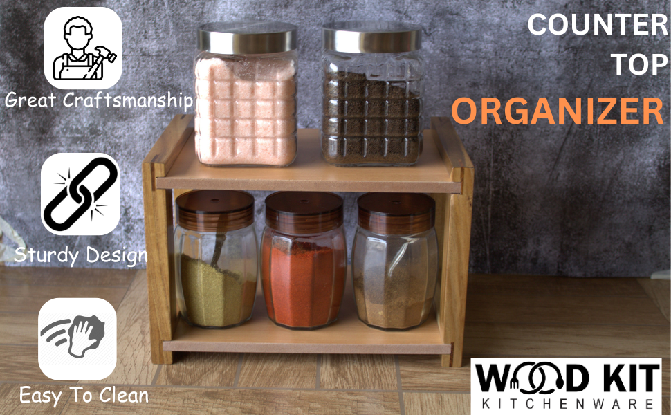 counter top kitchen organizer wooden 2 tier storage box portable