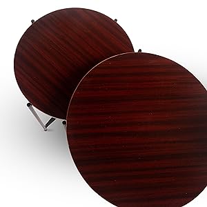 Round Coffee Table Bedroom Balcony,Easy Assembly, Antique Maroon Side Table