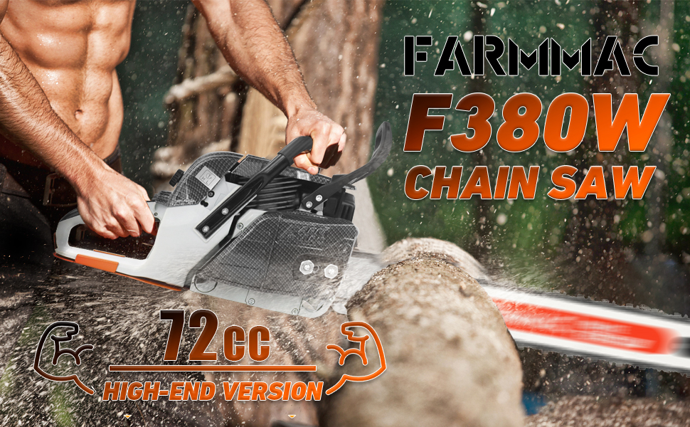 FARMMAC F380W Gas Chainsaw with 24 Inch Alloy Solid Bar