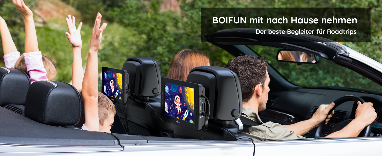 BOIFUN DVD Player Auto 2 Bildschirme 10,5" Mit 7 Stunden Akku Tragbarer