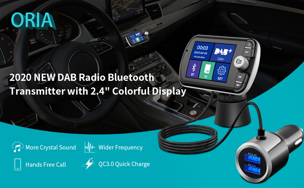 ORIA DAB+ Autoradio Adapter, Bluetooth FM Transmitter mit 2,4" LCD