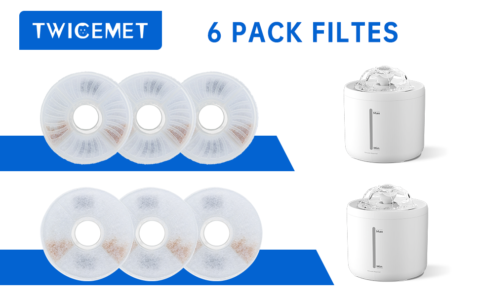 TWICEMET Cat Water Fountain Filter 6 Packs, Cat Fountain