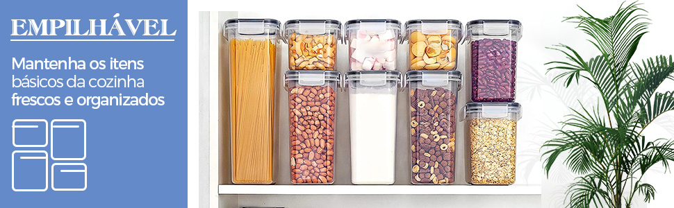 Kit 15 Potes Tampa Hermético Porta Alimentos Mantimentos Armário Cozinha…