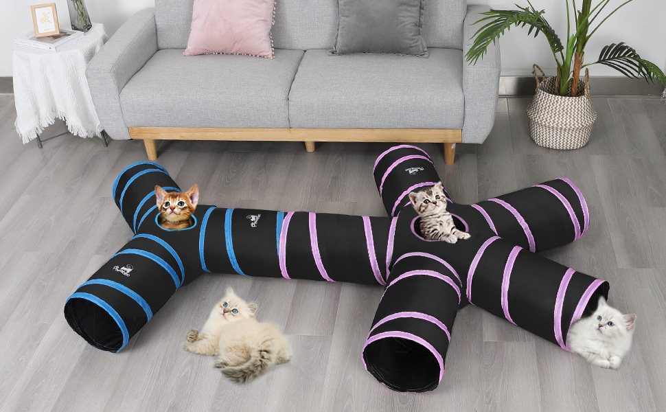 Pawaboo Tunnel per Gatti, 5 Uscite Tunnel Pieghevole Gioco Interattivo