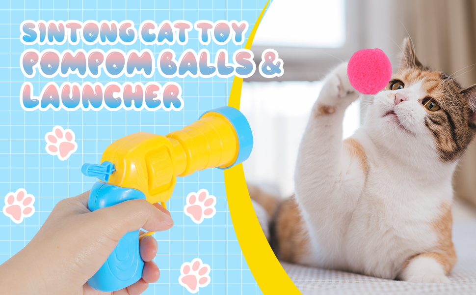 Cat Toys Balls Launcher, 80 Cat Pom Pom Balls & Cat Toy