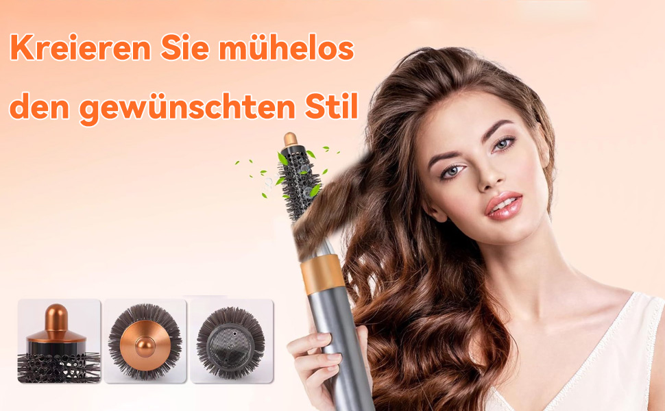 De tekst luidt 'Kreieren Sie mühelos den gewünschten Stil'. Demonstratie van productstyling met verschillende opstellingen en configuraties.