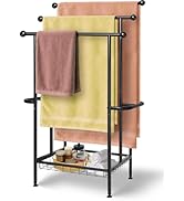 Haturi Free Standing Towel Rack for Bathroom, 39" Black 3-Tier Rust-Resistant Outdoor Towel Dryin...
