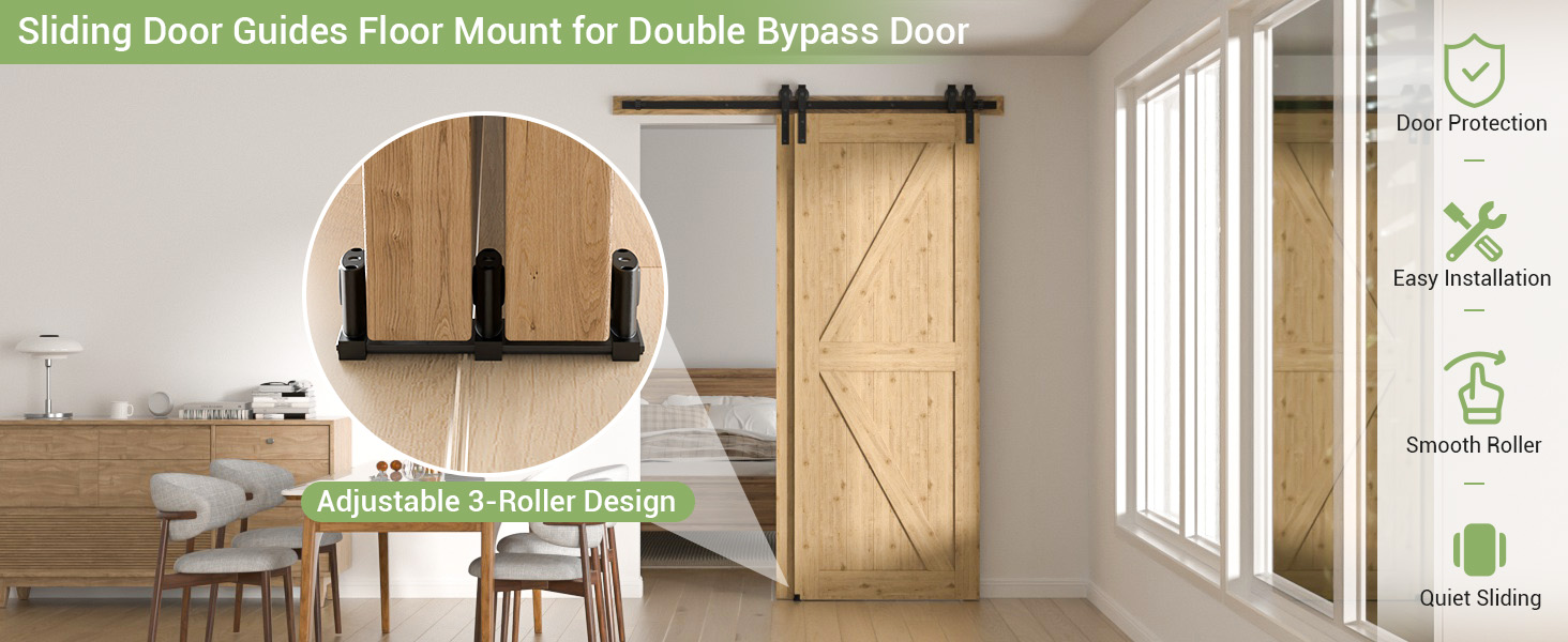 Sliding Door Guides Floor Mount for Double Bypass Door
