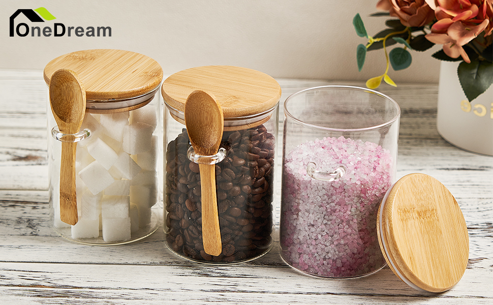 Glass Sugar Container with Spoon 1 Pack 15oz Glass Jars