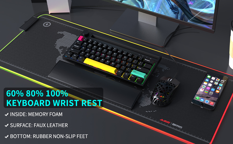 60 Keyboard Wrist Rest Pad Faux Leather Gaming Wrist