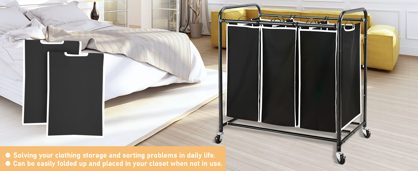 Laundry Hamper 3 Section Replacement Bags (No Frame), Augot