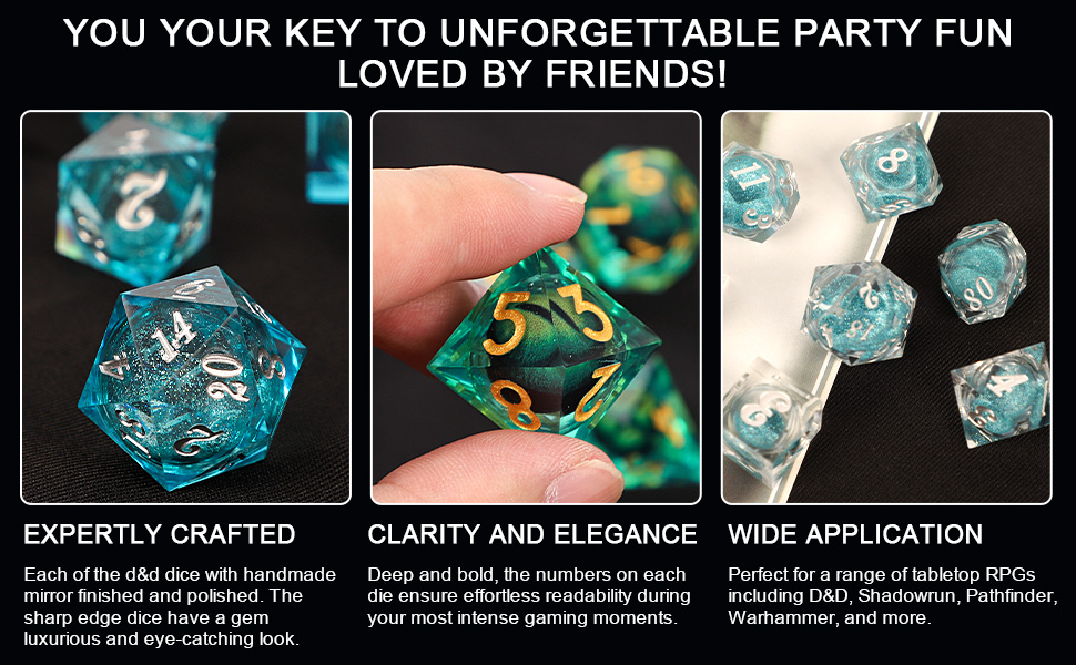 NEEKEP Eye DND Dice Set, Green Dragon Eye Liquid Core Dice Set D&D Quicksand Sharp Dice, 7PCS