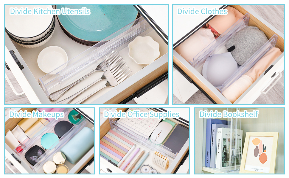 Yafe Drawer Dividers, 4 Pack Adjustable Drawer Dividers 3.2" High Expandable from 11.320" Clear