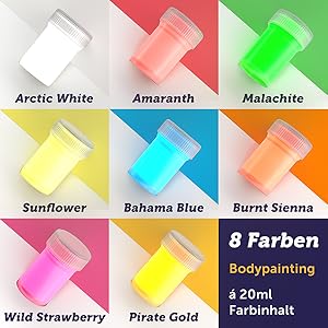 Bodypainting Farben - 8x Coole UV Farbe Körperfarbe