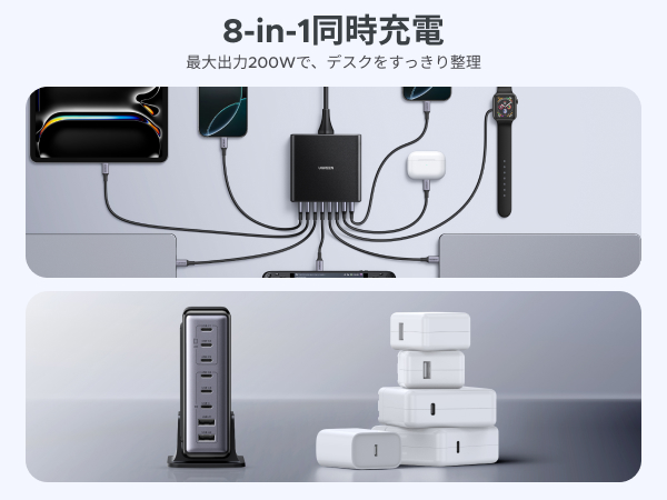 Amazon | UGREEN 200W 充電器 8ポート Type-C 卓上 急速 単