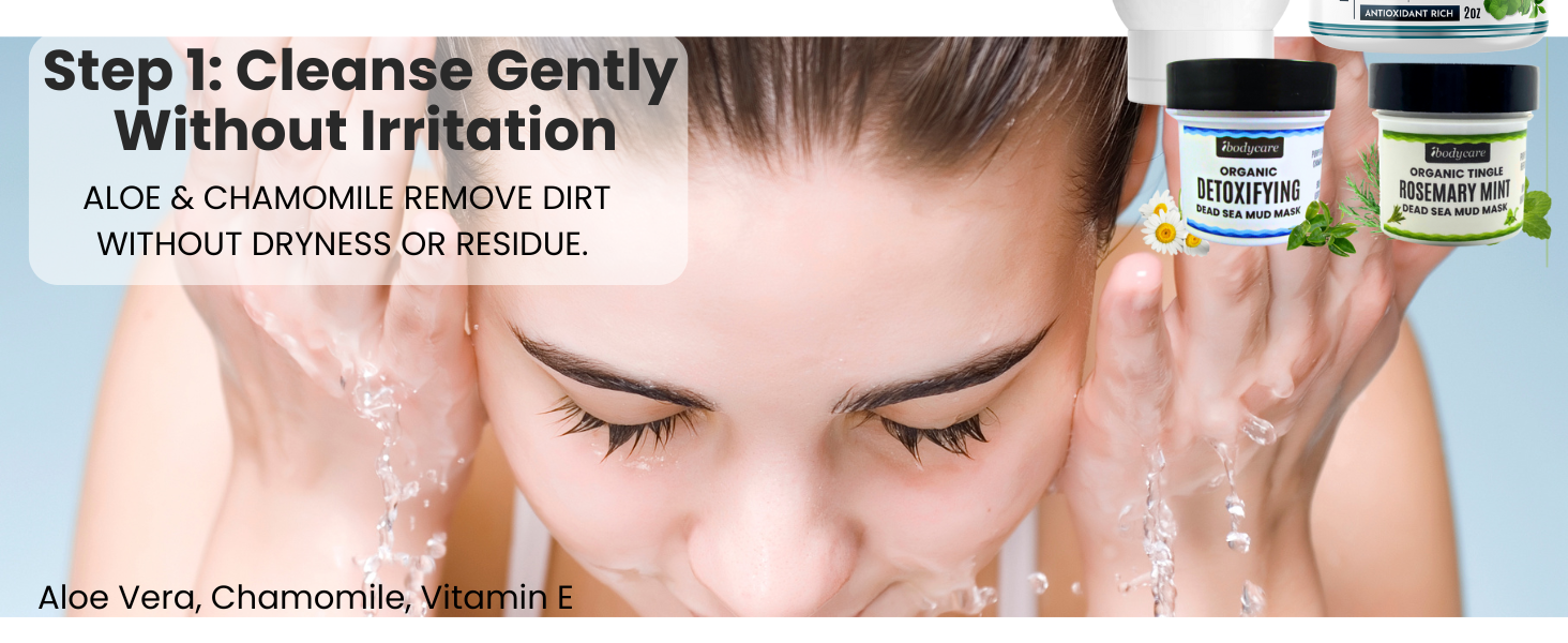 ibodycare cleanse face gently without irritation aloe chamomile dry skin hydrate no residue