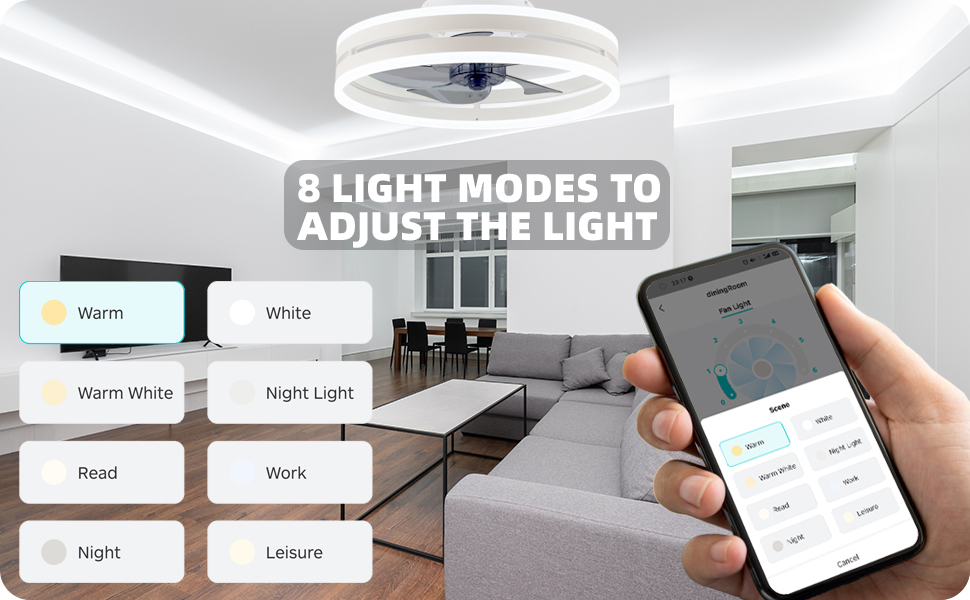 YoloOwl Flush Mount Ceiling Fan with Light and Bluetooth