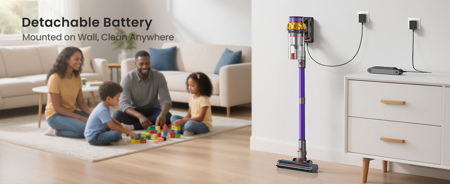 Xlife Detachable Battery Wall Charging Station - Space Saving Vacuum- Cordless Freedom Anywhere