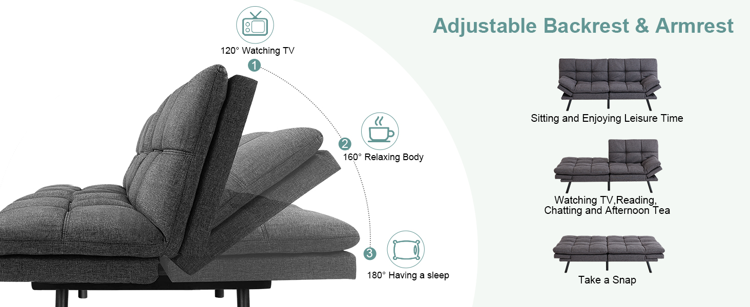 MUUEGM Futon Sofa Bed, Adjustable Futon Couch,Memory Foam
