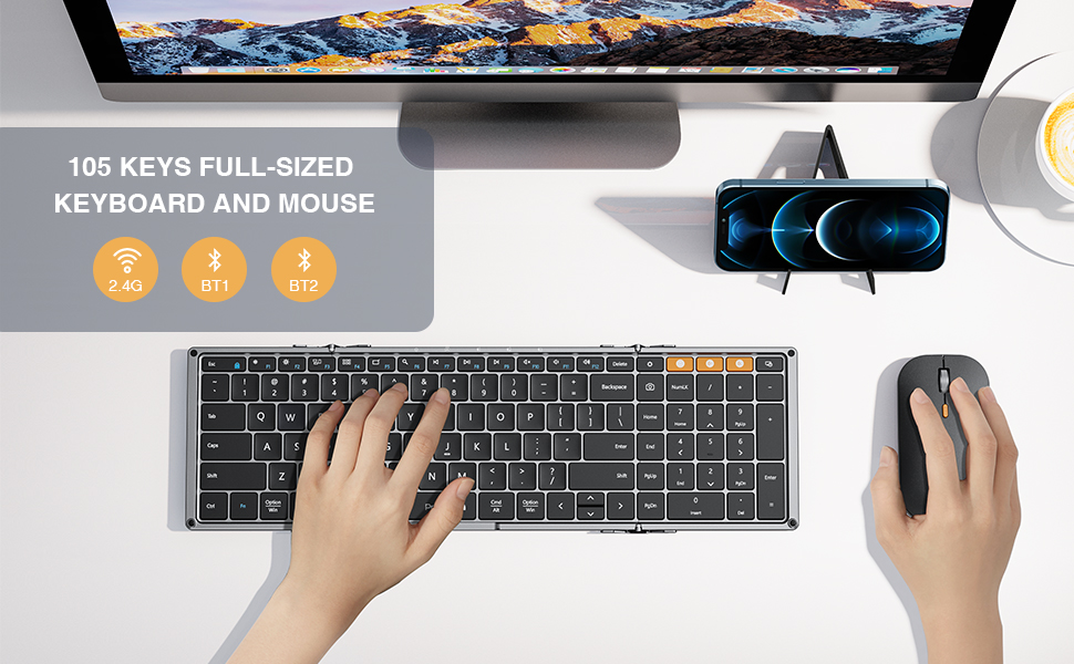 Foldable Keyboard and Mouse, ProtoArc XKM01 Folding Bluetooth Keyboard