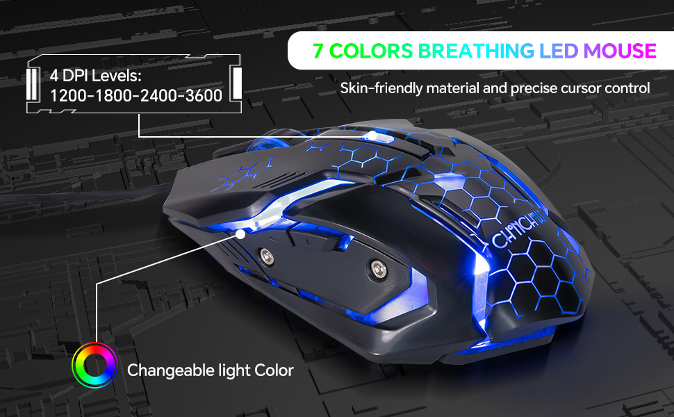 7 colors breathing led mouse