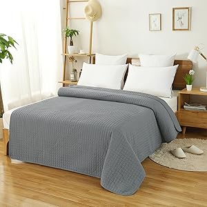 WOLTU Trapuntino Matrimoniale In Tinta Unita Double Face. Copriletto In Microfibra Di Poliestere. Trapunta Estiva Primaverile Grigio. 240x260 Cm 14