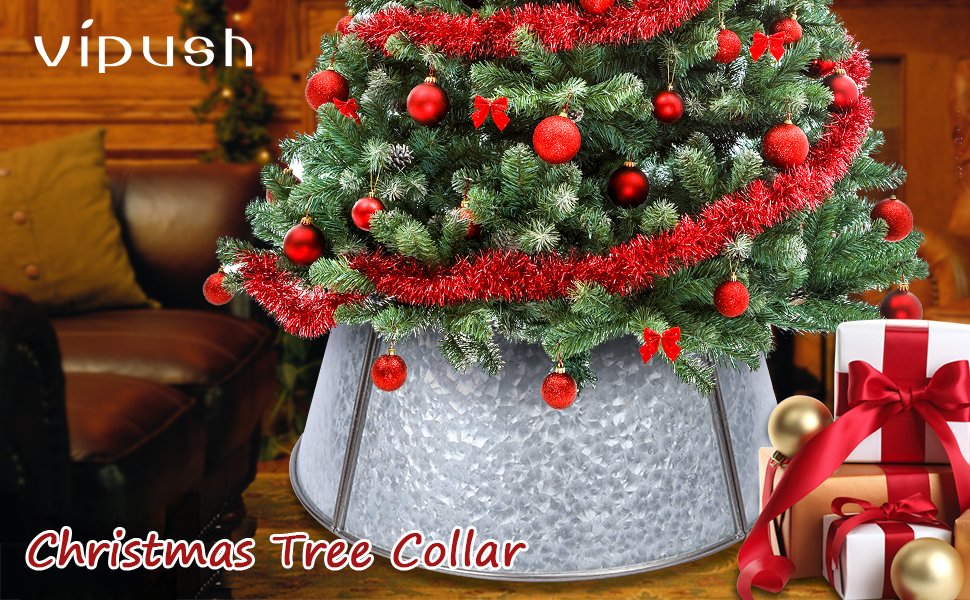 Vipush Galvanized Metal Tree Collar, Metal Christmas Tree