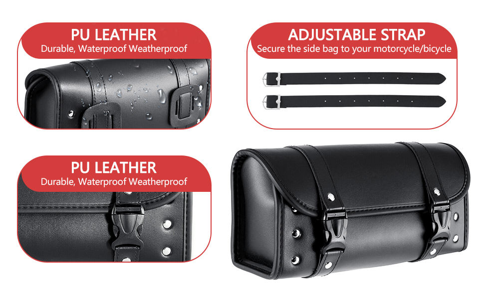 POPSTORE Motorcycle Tool Bag, PU Leather Universal Fork Bag