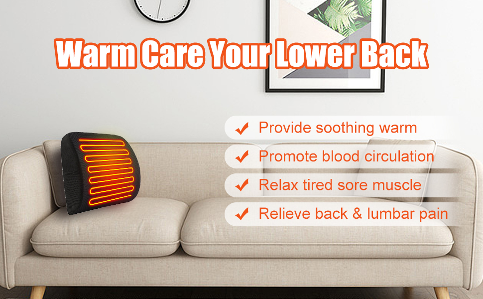 Electric Heated Lumbar Support Pillow for Chair, Heating