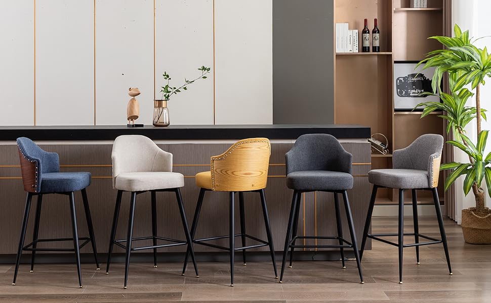 PAFONS Bent Wood BarStools Set of 2 Fabric Bar Chairs