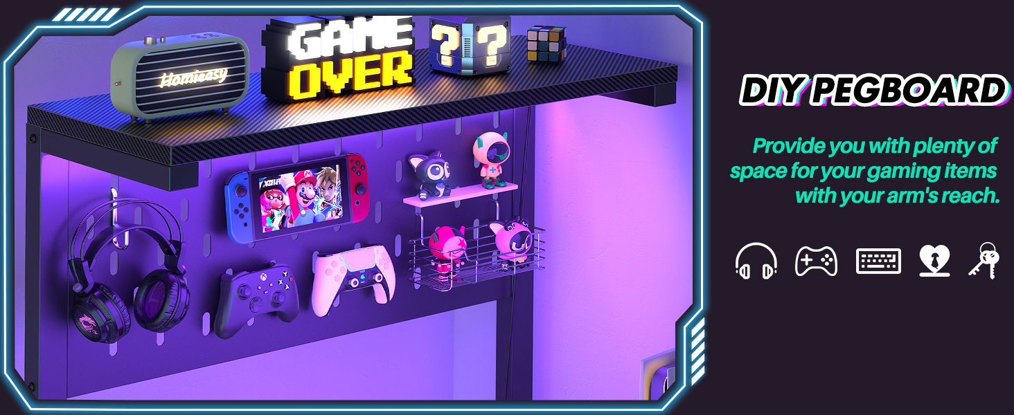 Homieasy gaming desk with top shelf