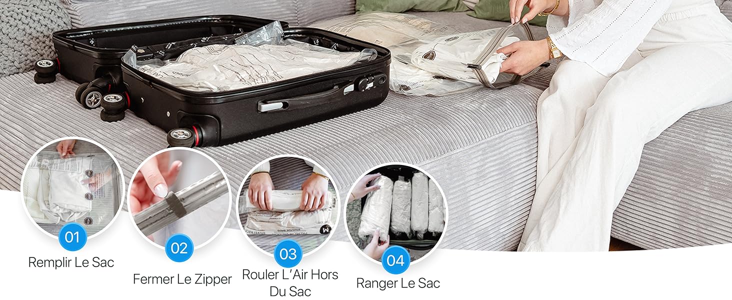 Séquence d'images didactiques montrant le processus étape par étape d'installation ou d'assemblage d'un appareil, avec des étapes numérotées et des flèches indiquant la direction.