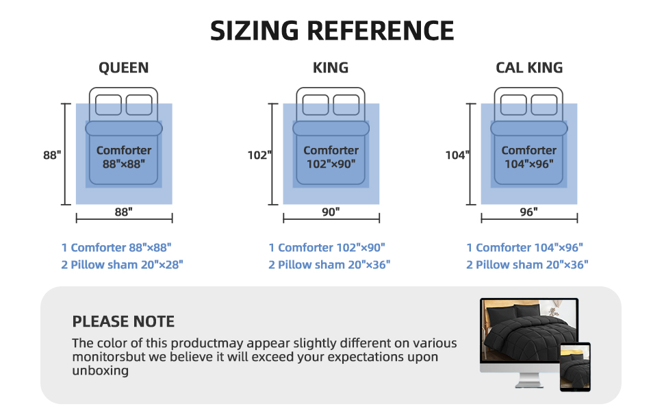 ZHGANLO Queen Comforter Set 3 Pieces Black Comforter Set