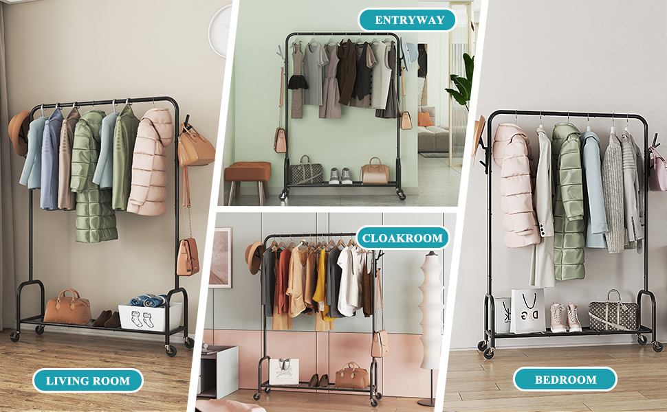 Wisdom Star Garment Rack with Double Rods, Metal FreeStanding Clothes